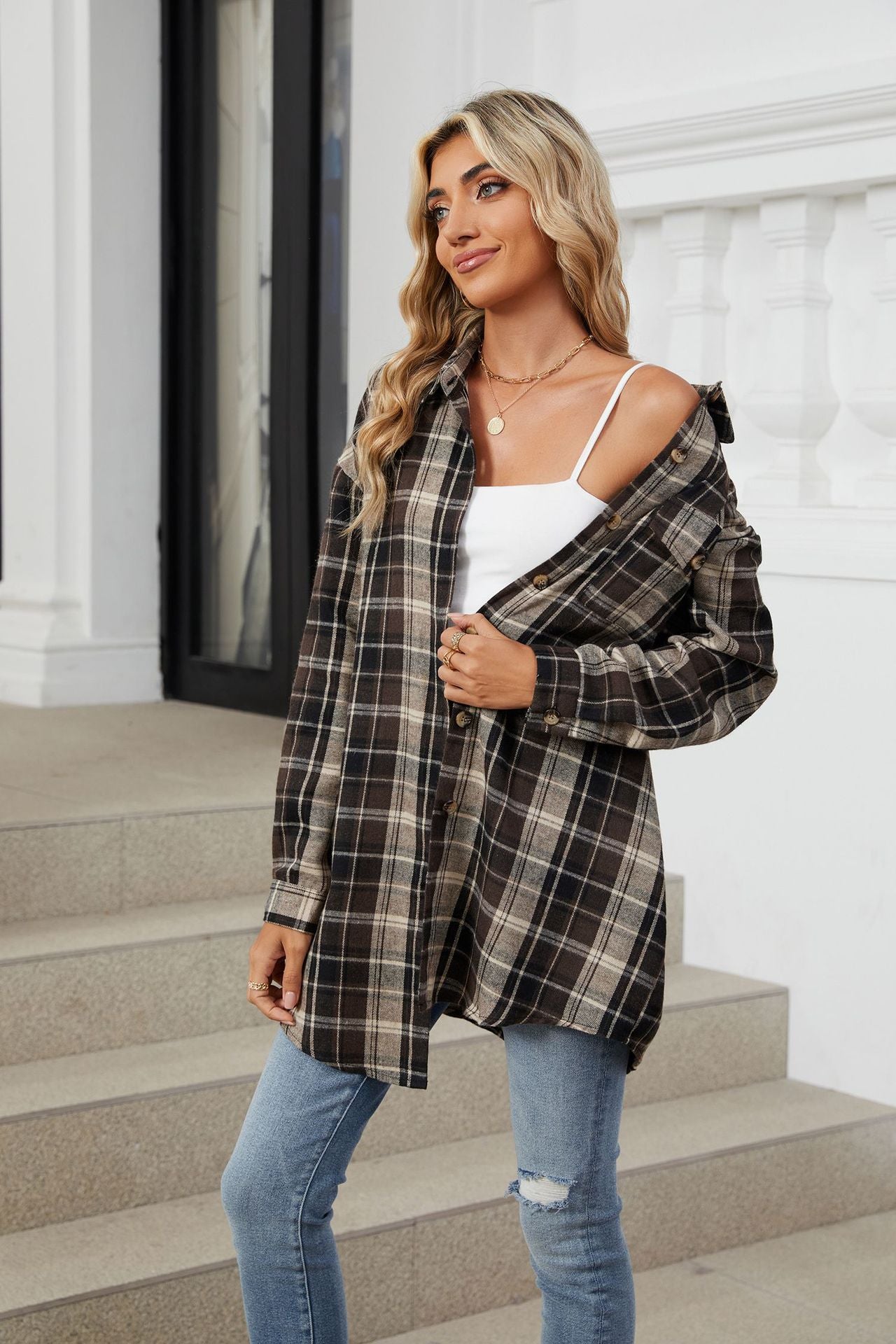 Women's Plaid Shirt Polished Long Sleeve Shirt