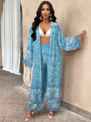 Women's Casual Printed Jacket Wide Leg Pants Set