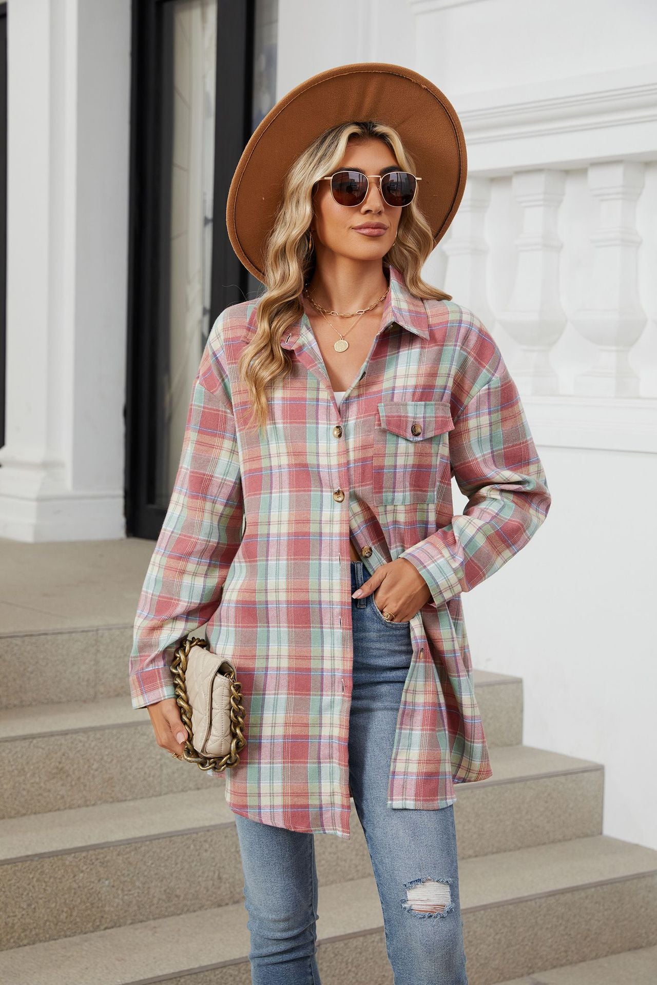 Women's Plaid Shirt Polished Long Sleeve Shirt