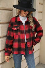 Lapel Plaid Long-sleeved Loose Woolen Jacket