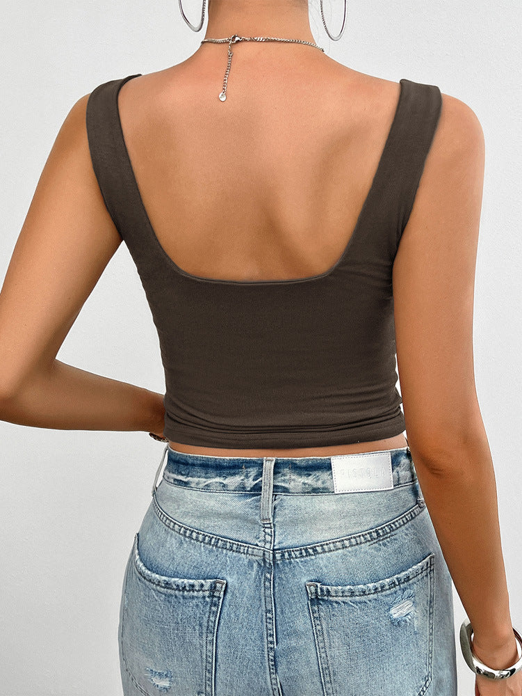 V Neck Solid Color Slim Twisted Camisole Top