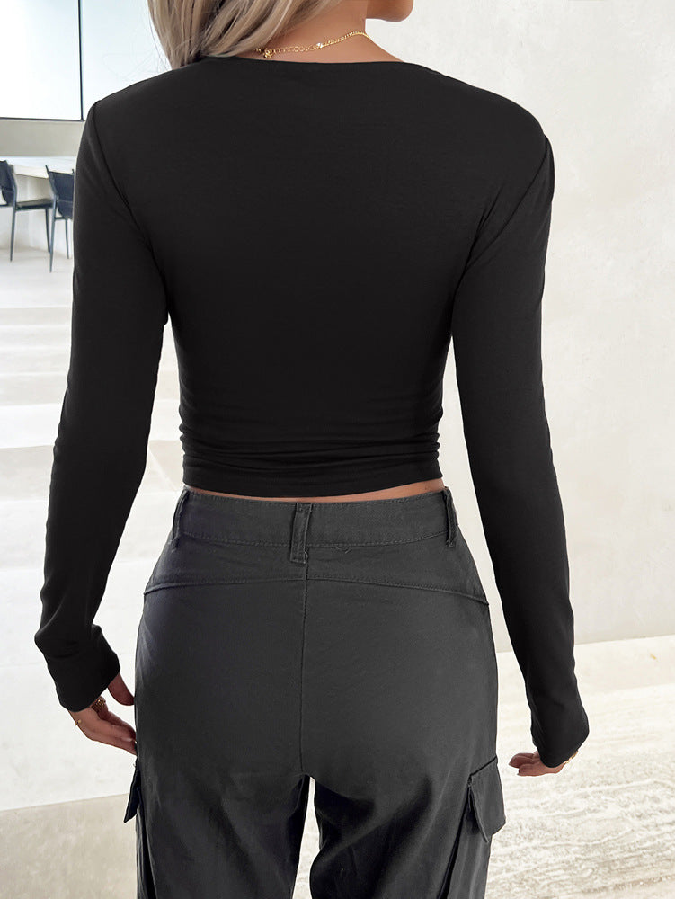 Women's Crew Neck Solid Color Slim-fit Long Sleeve Top