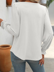 Women's Bubble Sleeve Square Neck Pleated Long Sleeve T-Shirt