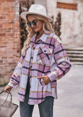 Women's Plaid Jacket Casual Loose Pocket Shirt