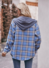 Women's Flannel Checked Jacket Hooded Casual Shirt