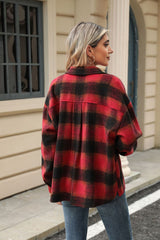 Lapel Plaid Long-sleeved Loose Woolen Jacket