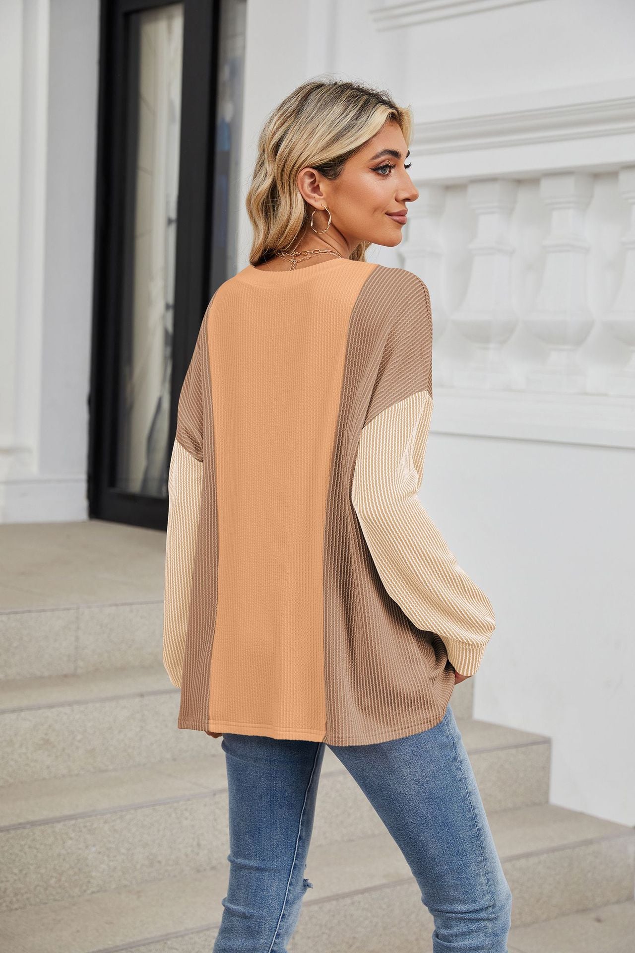 Crew Neck Splicing Loose Sleeve Long Sleeve