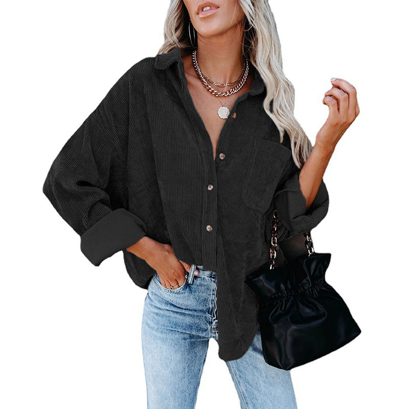 Women's Solid Color Loose Casual Corduroy Shirt