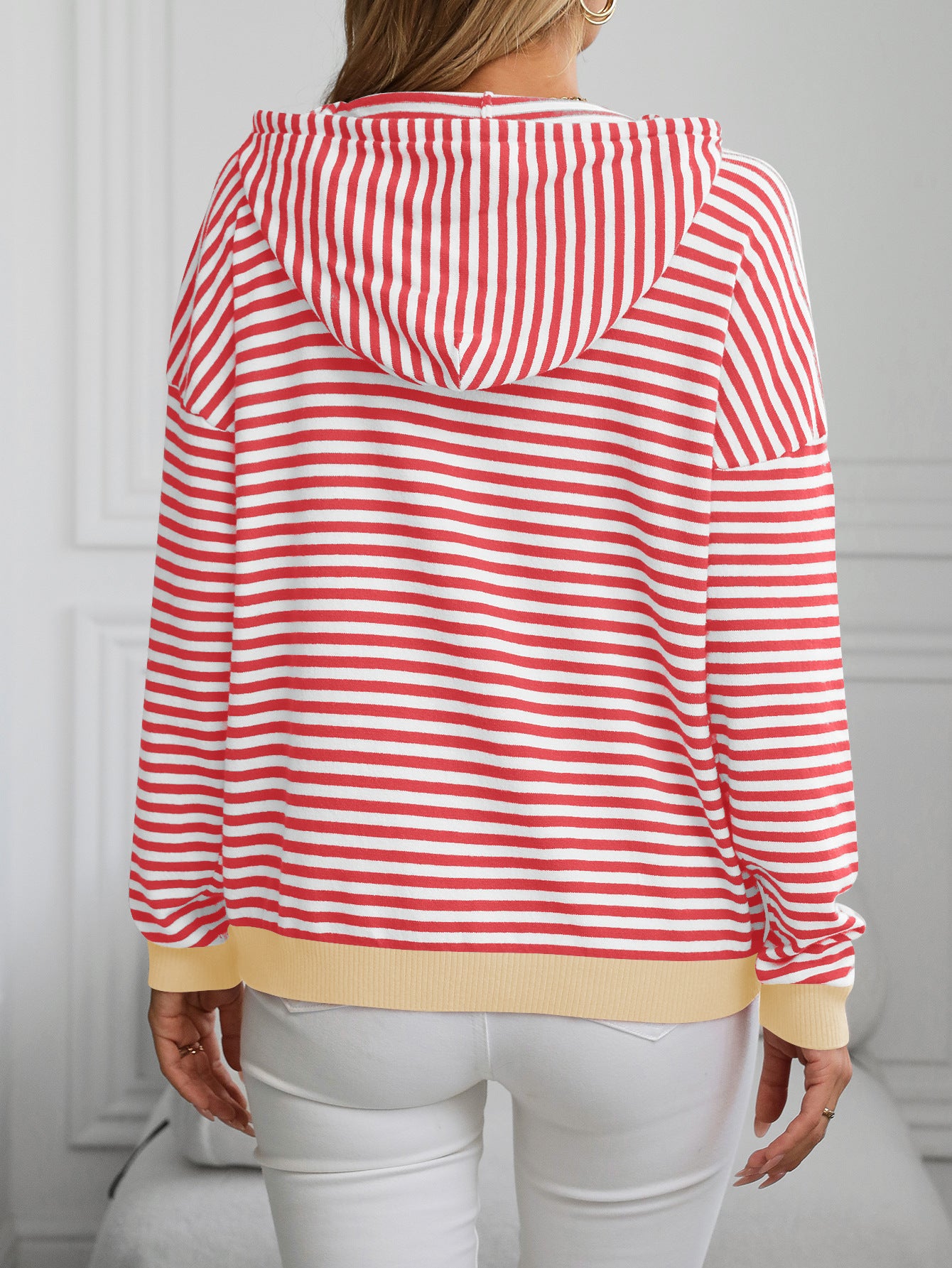 Women's Striped Contrast Long Sleeve Casual Sweater Hoodie