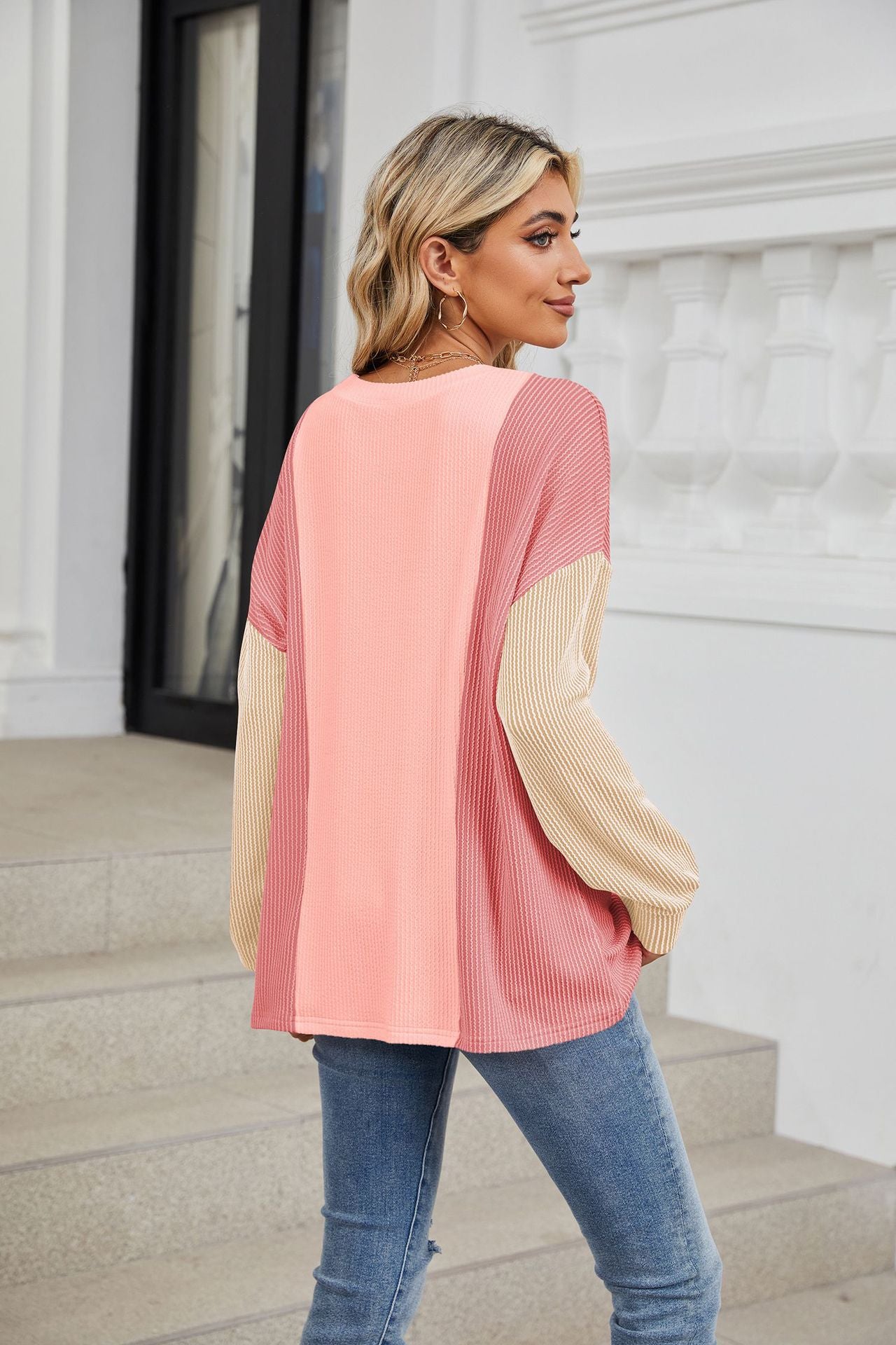 Crew Neck Splicing Loose Sleeve Long Sleeve