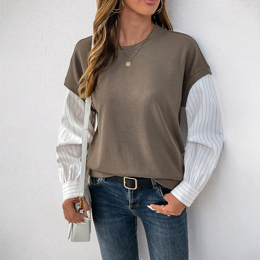 Color Block Textured Long Sleeve Tops Crewneck Sweatshirts