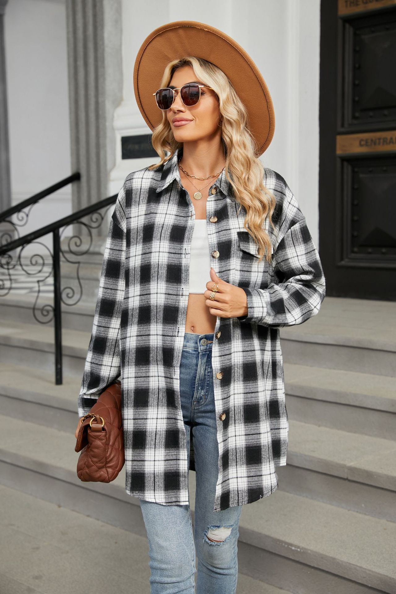 Women's Plaid Shirt Polished Long Sleeve Shirt