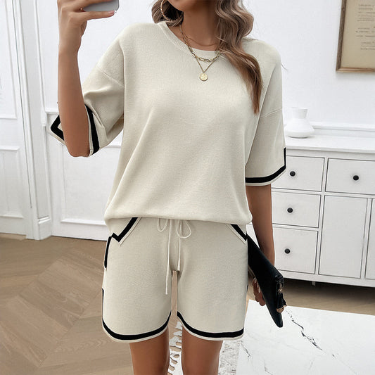 Women's Crew Neck Temperament Casual Sweater Set