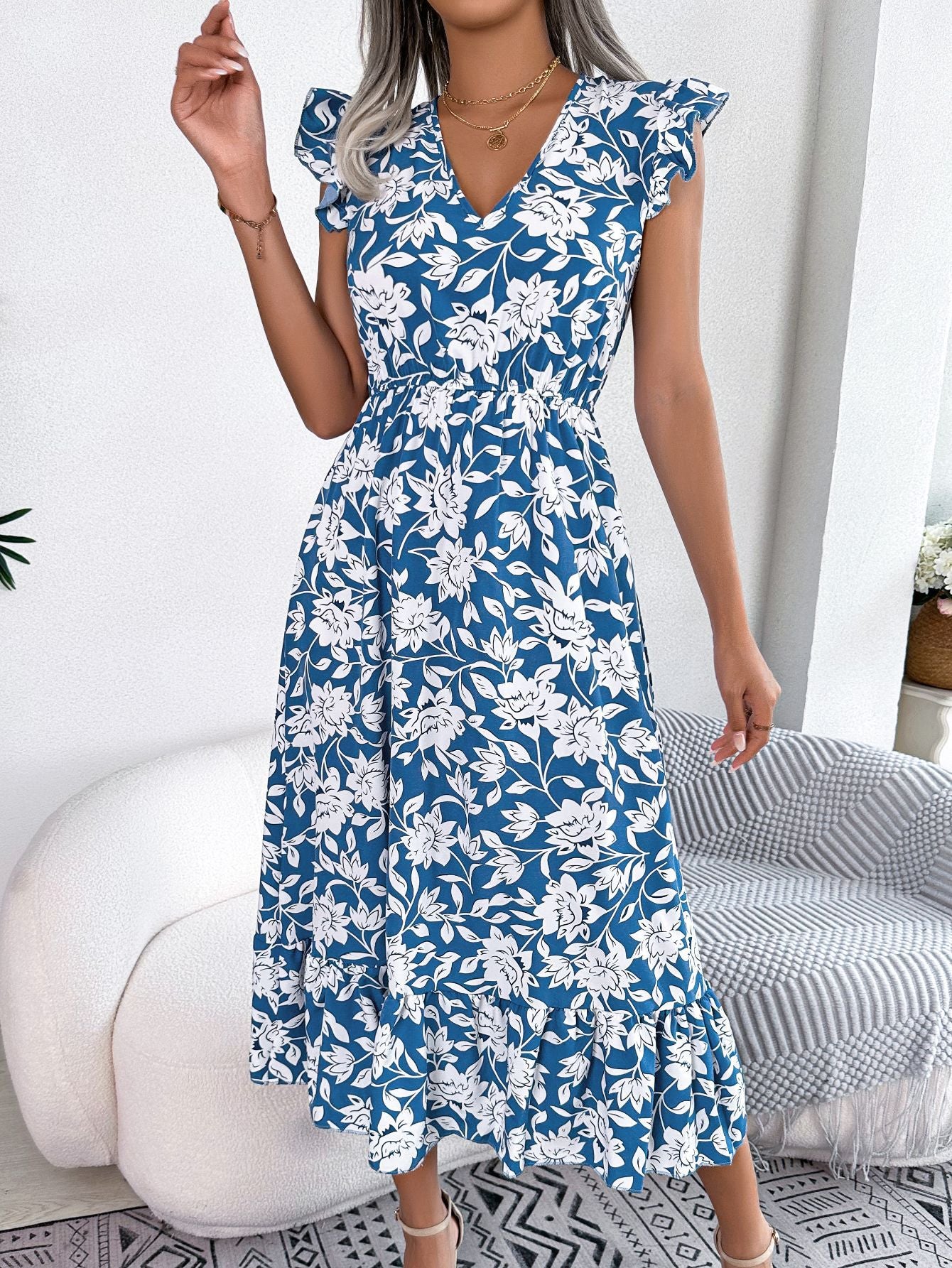 Casual Sleeveless V-Neck Hok Long Dresses Waist Maxi