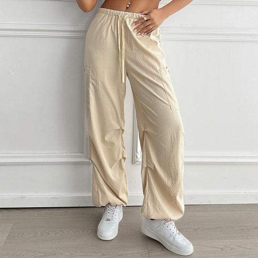 High Waisted Satin Cargo Pants Wide Leg Trousers