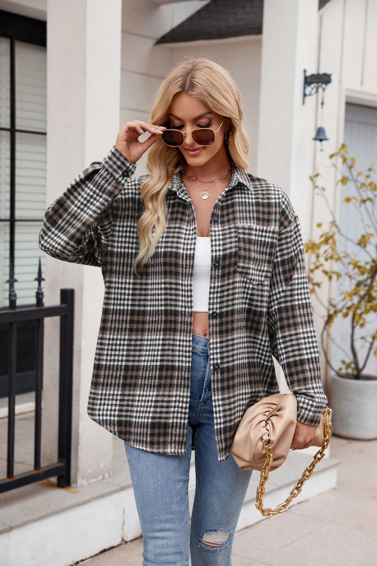 Women's Clothing Plaid Button-up Flannel Shirt