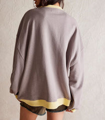 Solid Color Round Neck Fork Loose Sweatshirt Sweater