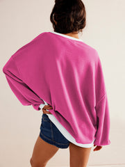 Solid Color Round Neck Fork Loose Sweatshirt Sweater