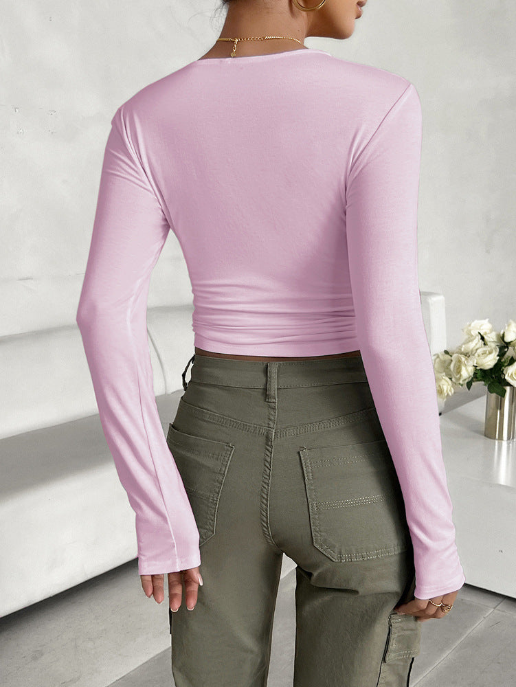 Women's Crew Neck Solid Color Slim-fit Long Sleeve Top