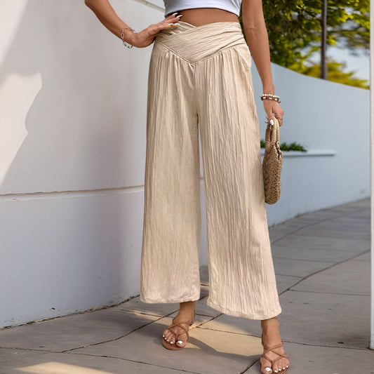 Pants Solid Color High Waist Wide Leg Pants