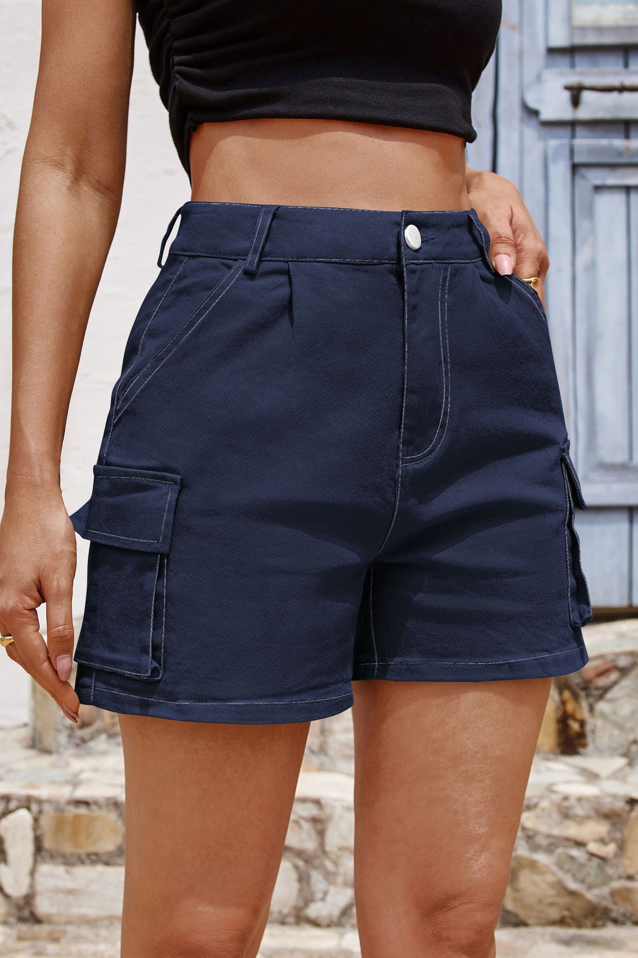 Women's Skinny Skinny Casual Pocket Cargo Denim Shorts