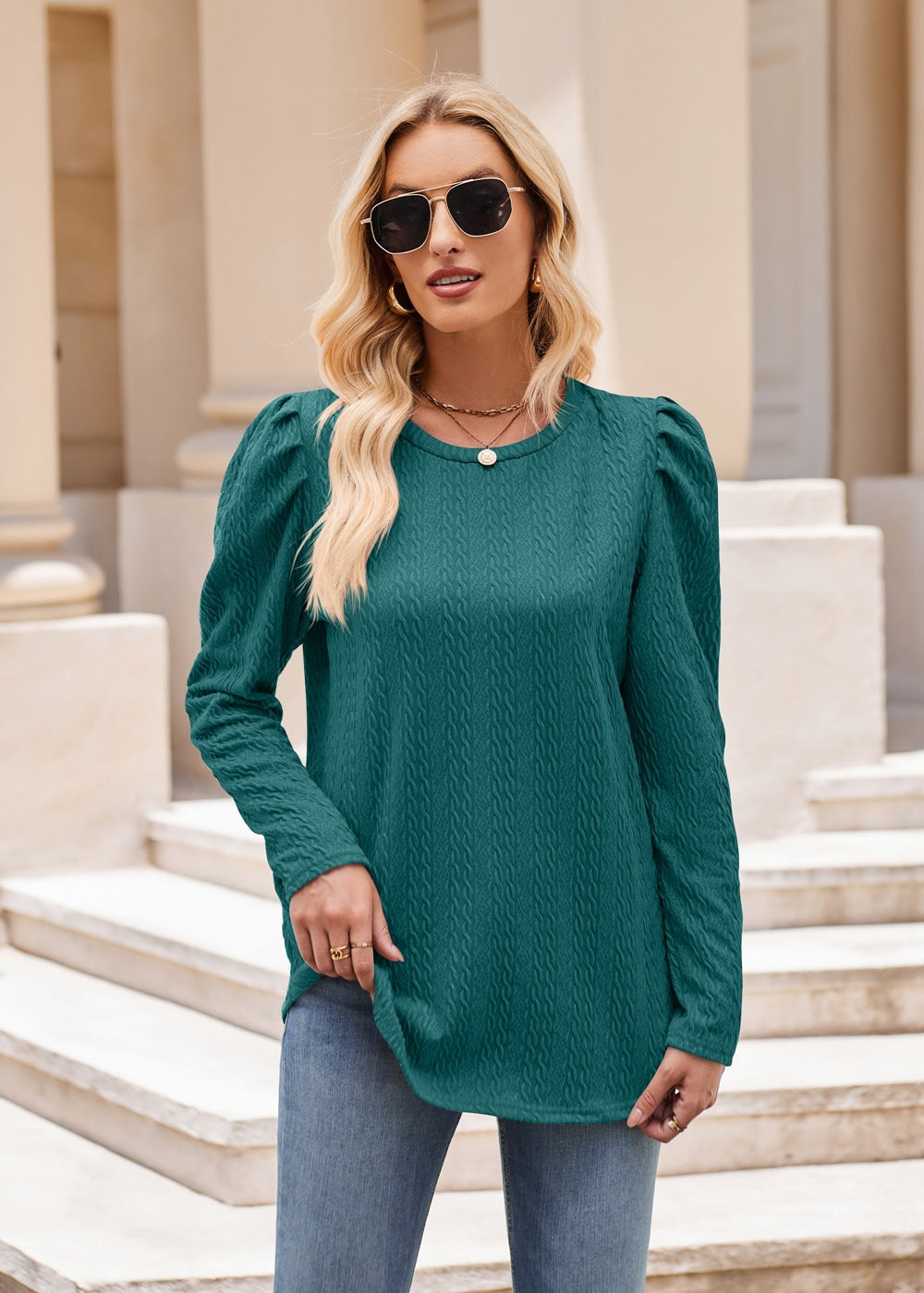 Solid Color Top Long Sleeve Twist T-Shirt