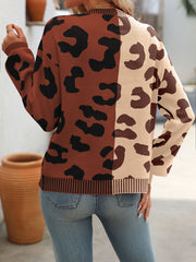 Clothing Contrasting Leopard Print V-neck Cardigan Sweater Jacket