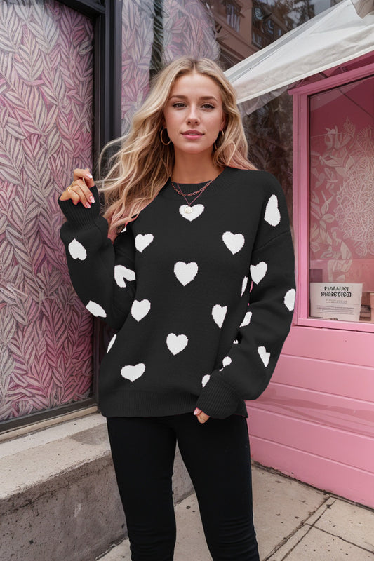 Valentine's Day Love Plus-Size Loose Cross Pullover Knit Sweater