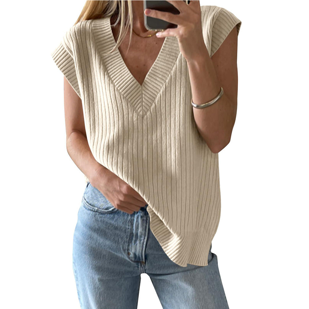 V-neck Sleeveless Casual Loose Pullover Sweater Vest