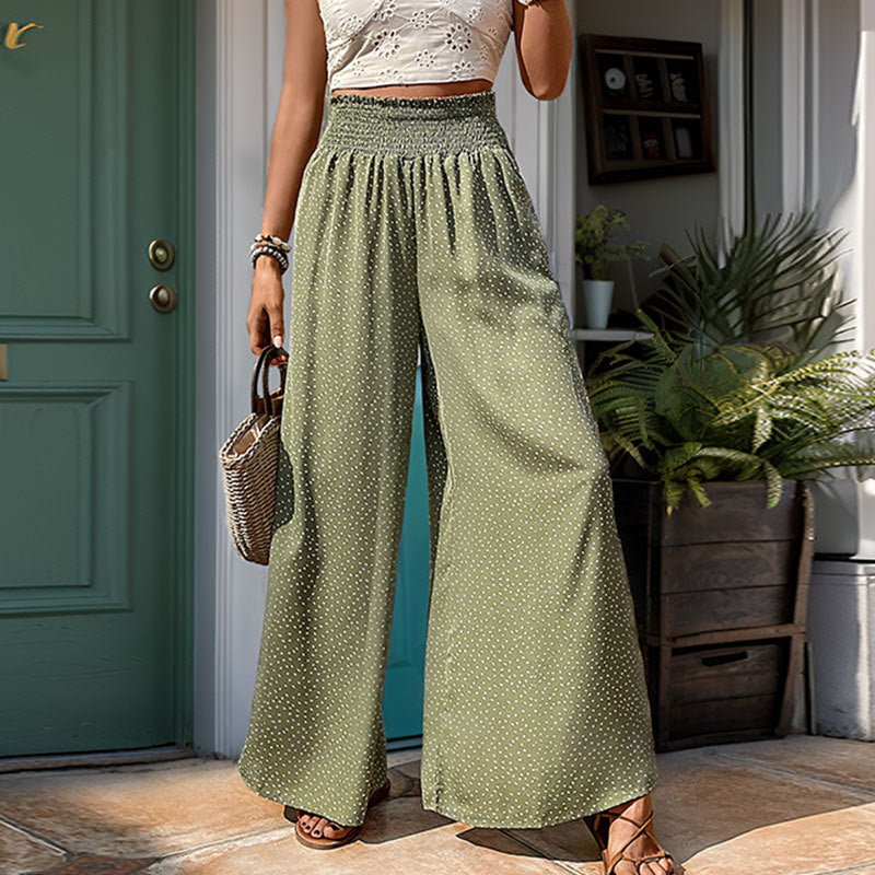 Printed Trousers High Waist Elastic Wide-leg Pants