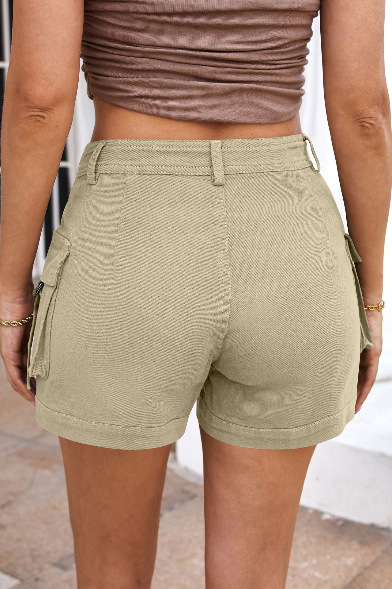 Women's High-waisted Stylish Elastic Pocket Casual Cargo Shorts