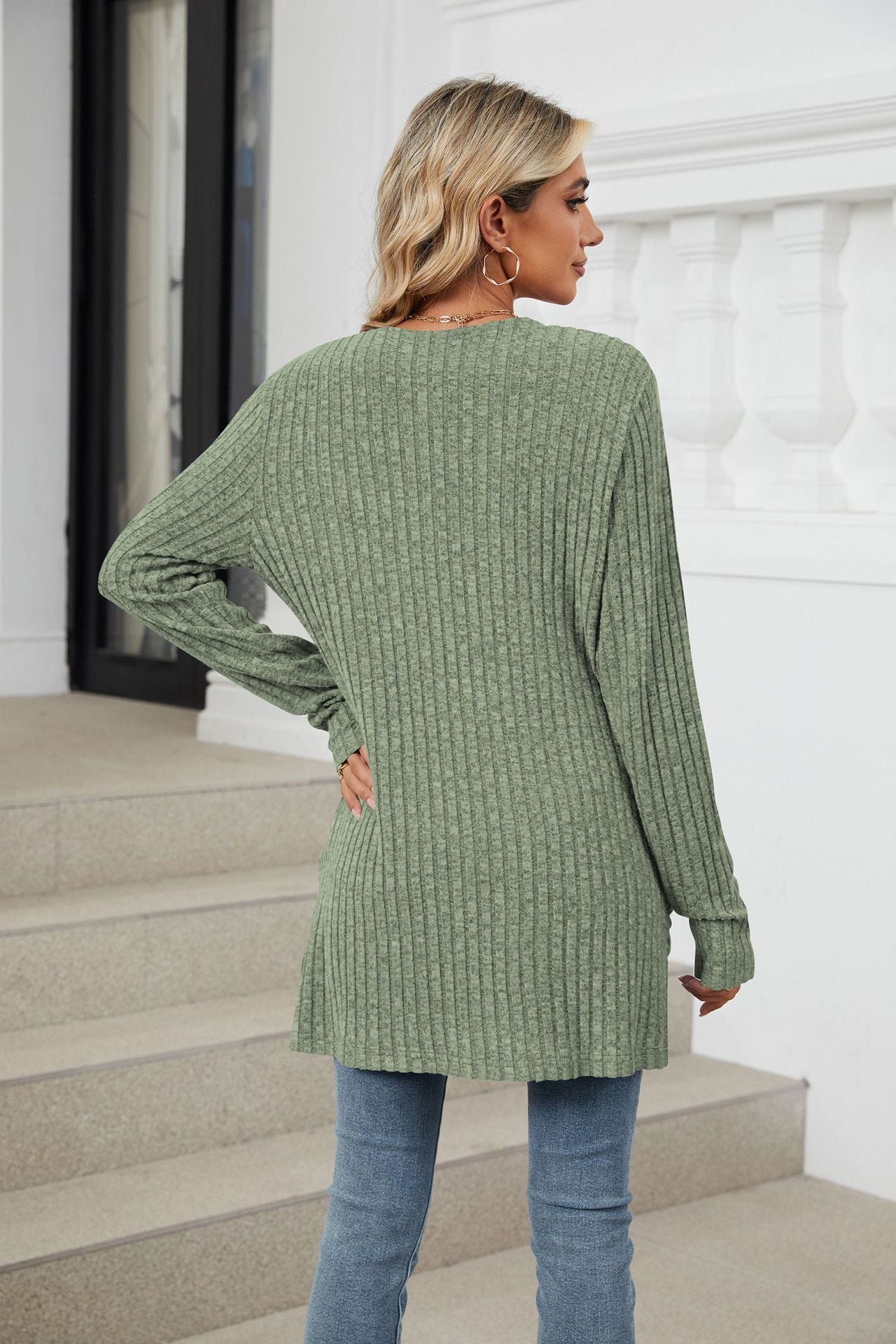 Solid Color Pocket Long-sleeved Bottom Cardigan Knitted Sweater