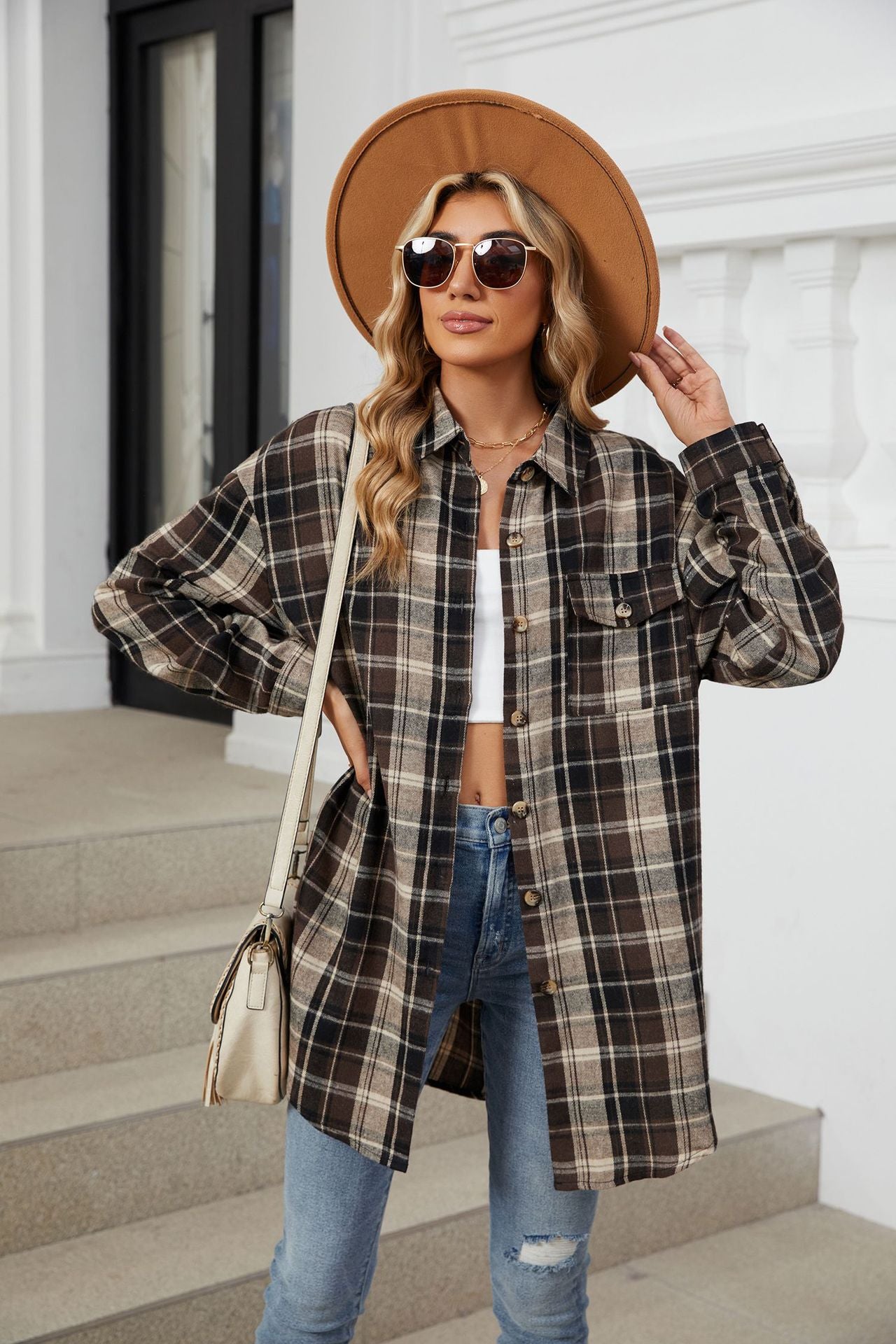 Women's Plaid Shirt Polished Long Sleeve Shirt