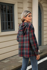 Long Sleeve Hooded Button Plaid Jacket Sweater