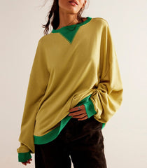 Solid Color Round Neck Fork Loose Sweatshirt Sweater