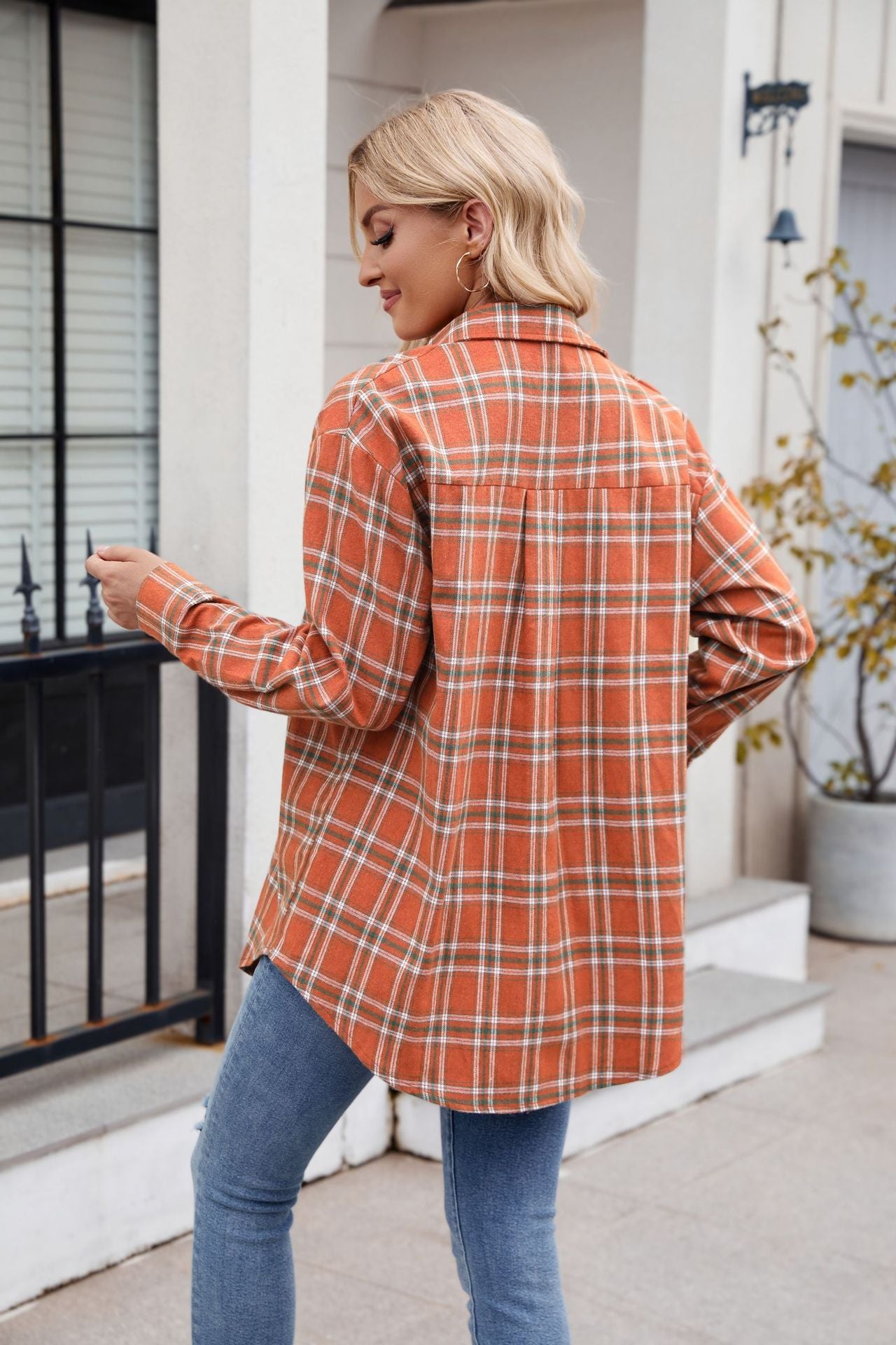 Women's  New Casual Fashion Loose Plaid Pocket Shirt