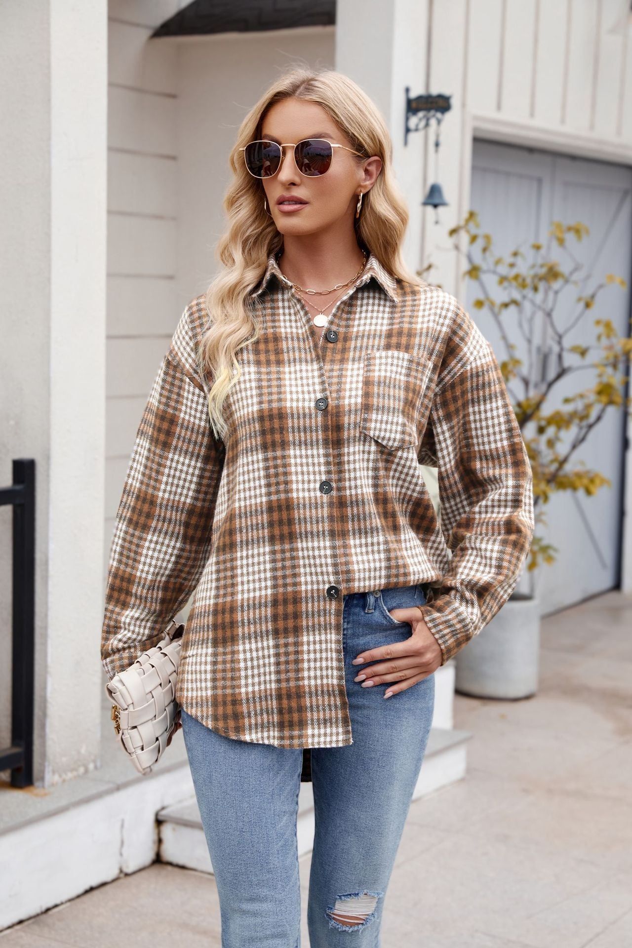 Women's Clothing Plaid Button-up Flannel Shirt