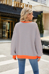 Striped Crew Neck Contrast Color Loose Long Sleeve Sweater