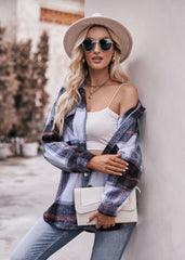 Women's Plaid Jacket Casual Loose Pocket Shirt