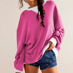 Solid Color Round Neck Fork Loose Sweatshirt Sweater