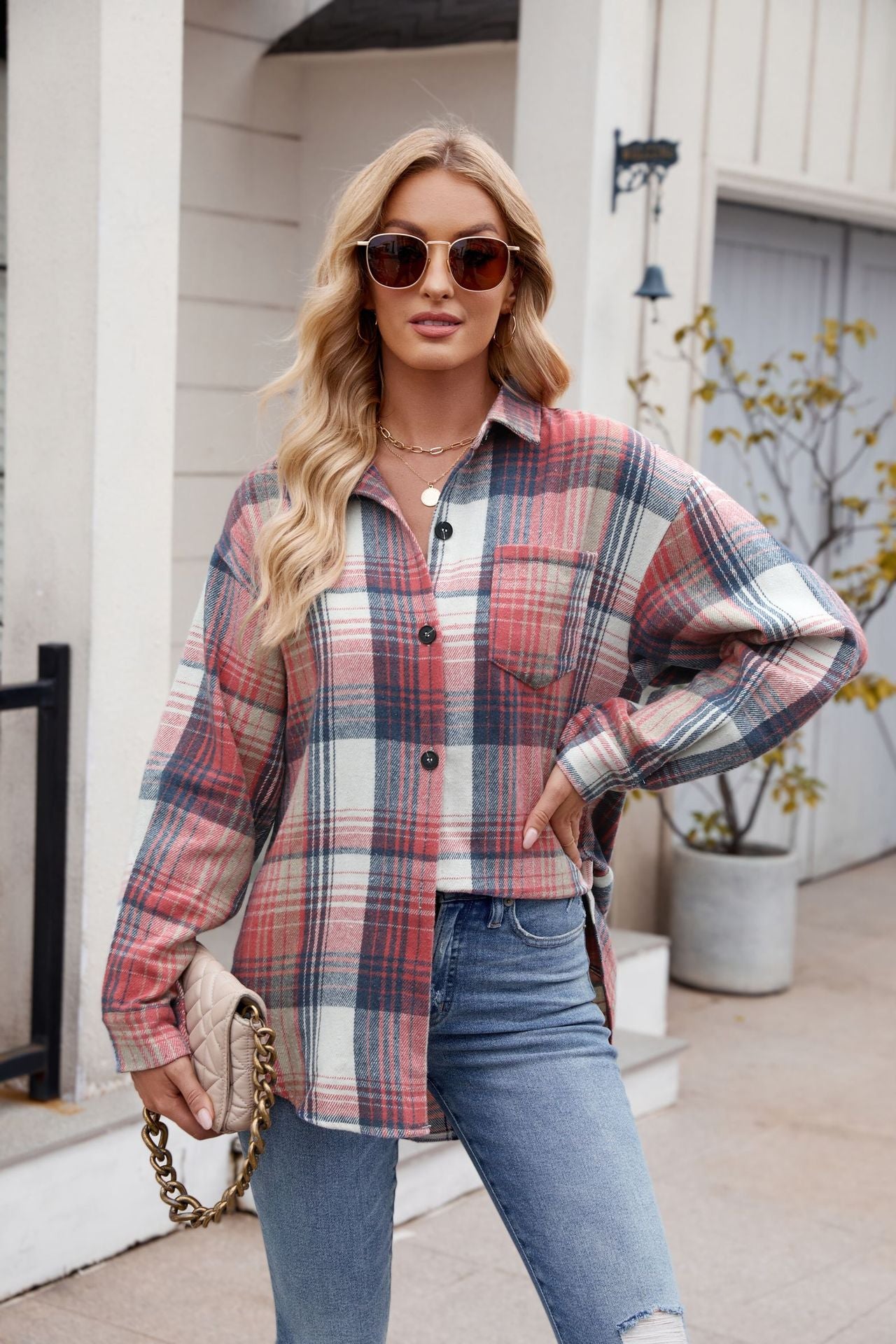 Women's Clothing Plaid Button-up Flannel Shirt