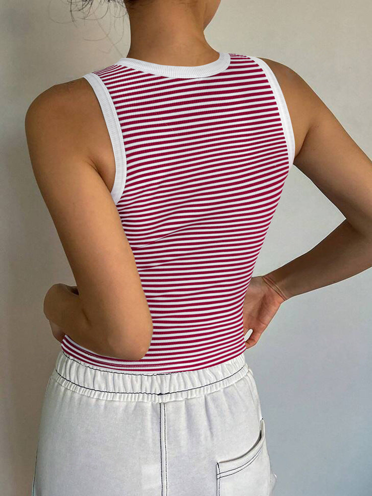 Striped Crop Tank Top Scoop Neck Sleeveless Slim Shirts