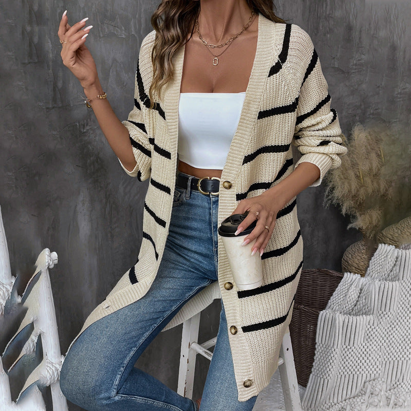 Striped Loose Cardigan Versatile Sweater Top