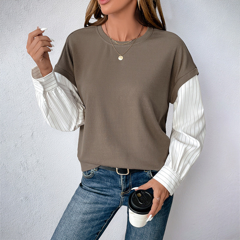 Color Block Textured Long Sleeve Tops Crewneck Sweatshirts