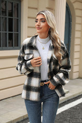 Lapel Plaid Long-sleeved Loose Woolen Jacket