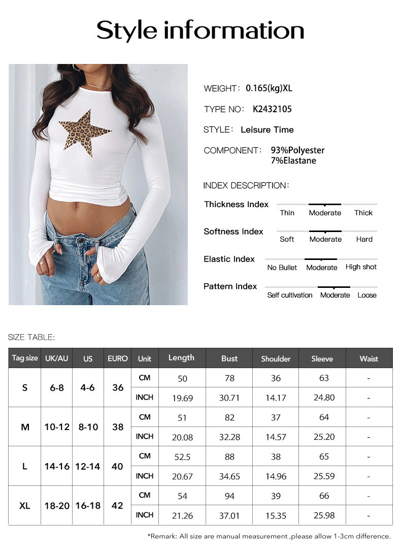 Long Sleeve Crew-neck Star Pattern Fit Out Tops