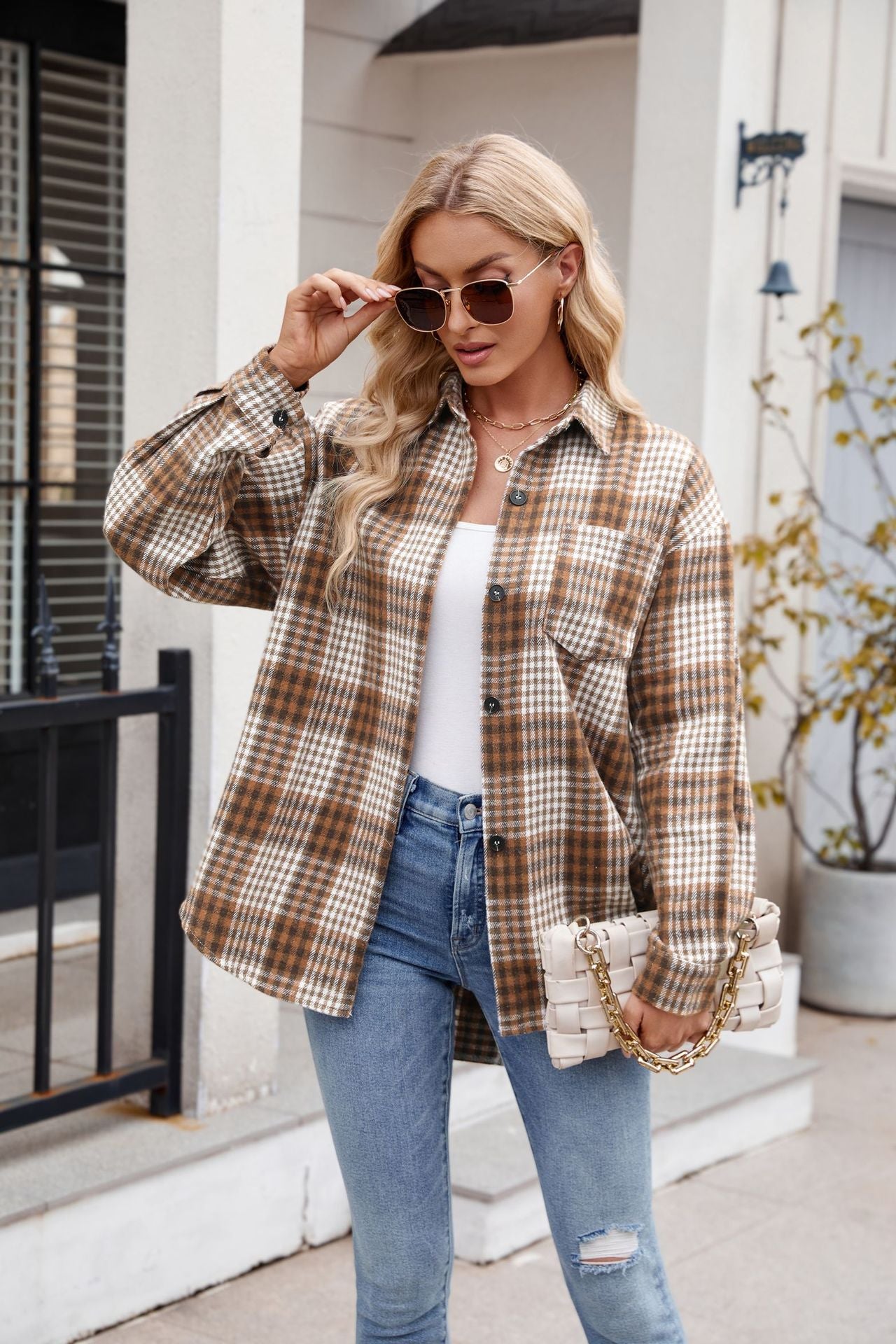 Women's Clothing Plaid Button-up Flannel Shirt