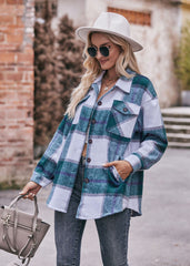 Women's Plaid Jacket Casual Loose Pocket Shirt