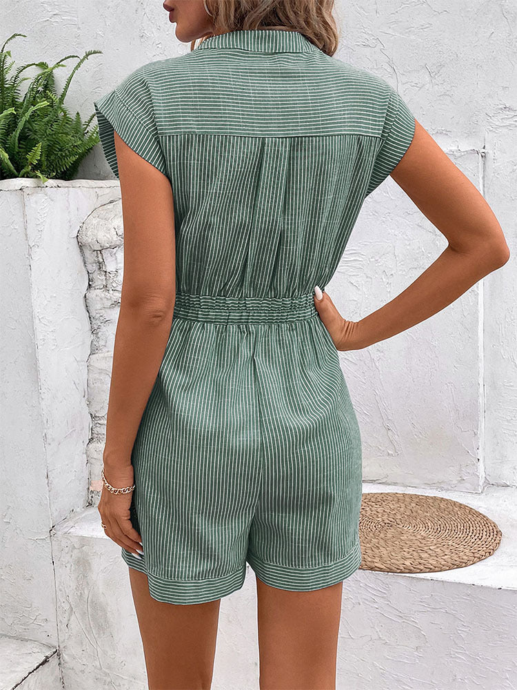 Women's Pinstripe Short Sleeve Jumpsuit