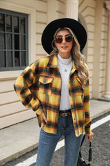 Lapel Plaid Long-sleeved Loose Woolen Jacket